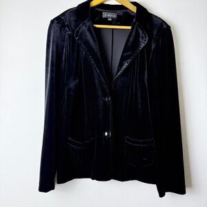 Elementz Black Velvet‎ Blazer Jacket L Womens 2 Button Soft Stretch Pockets